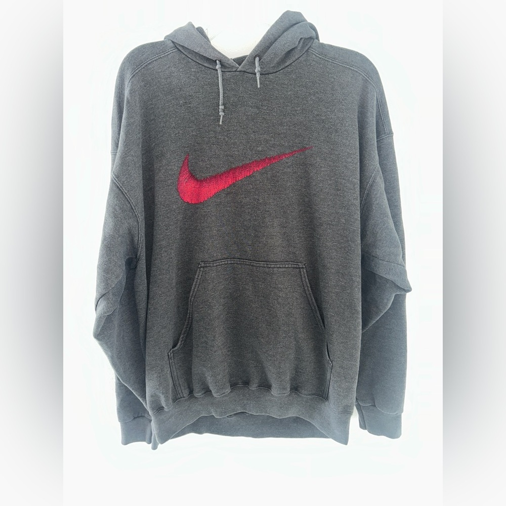Nike Men's Charcoal Hoodie with Crimson Swoosh